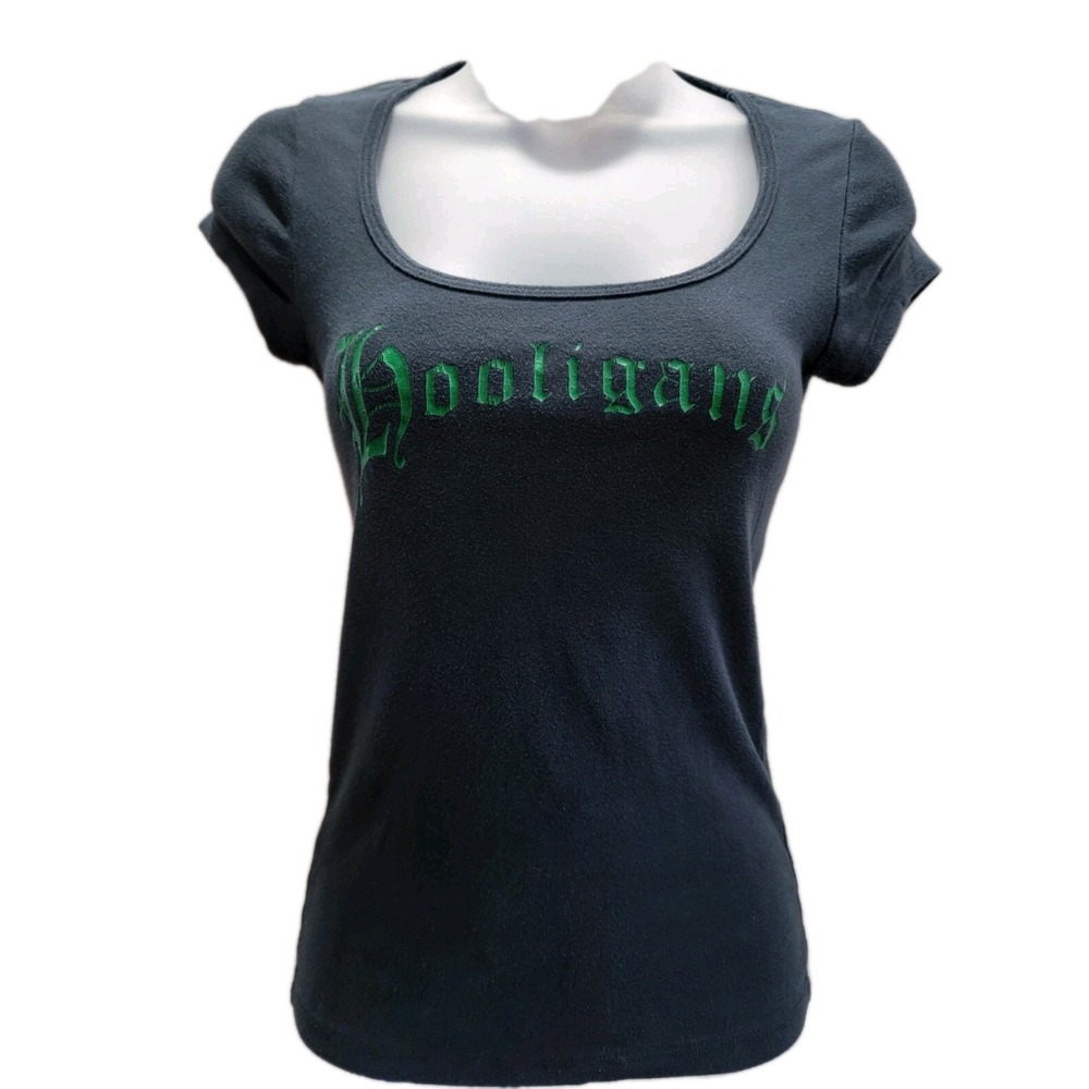 Hooligans Womens Fitted Black T-Shirt Size M - Picture 1 of 7